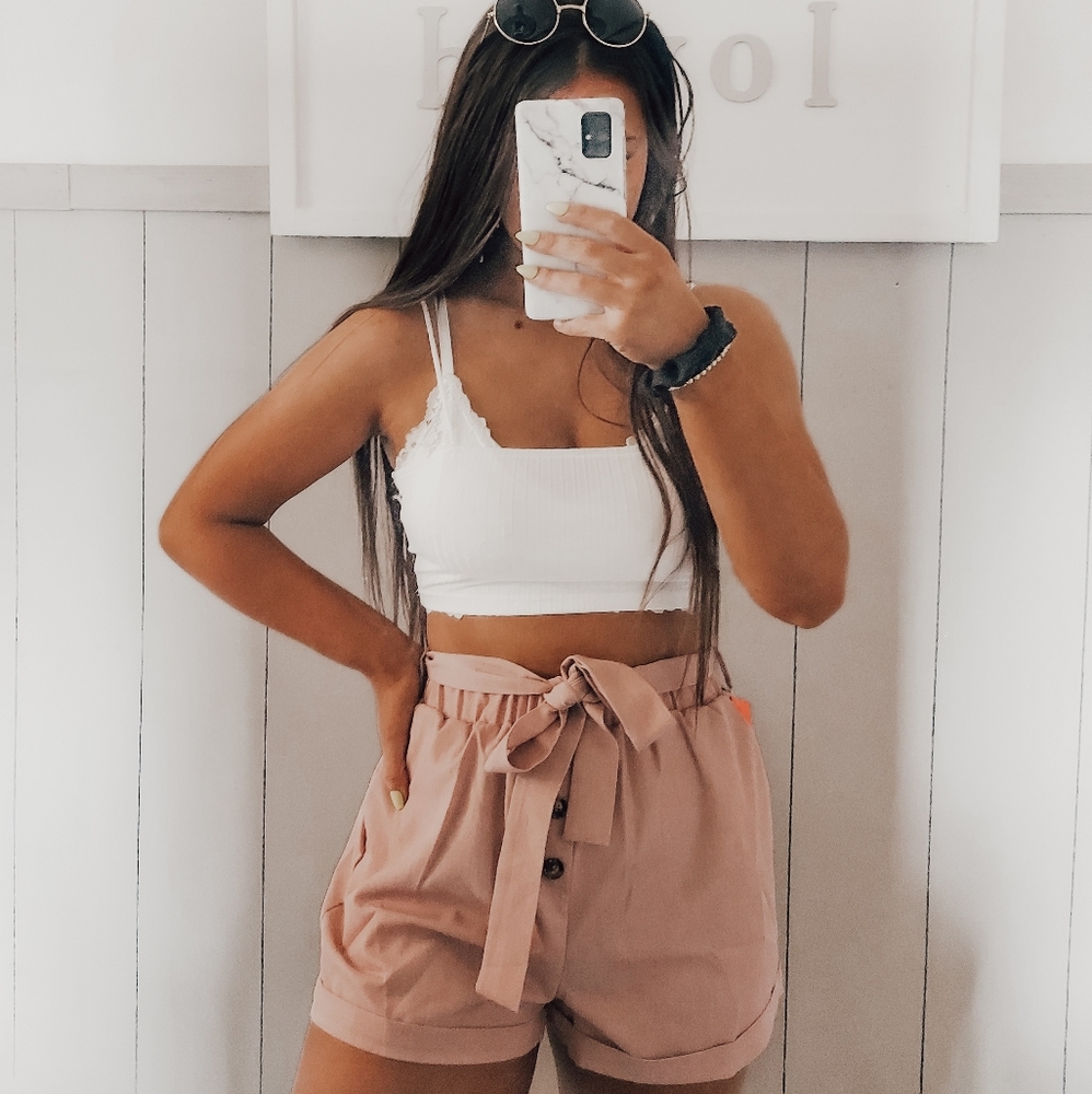 Cuffed High Waisted Shorts with Belt